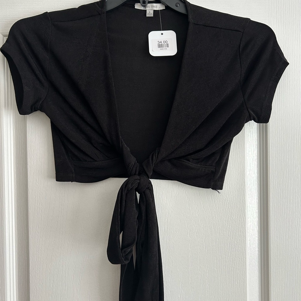 Love Tree Black Tie-Front Blouse